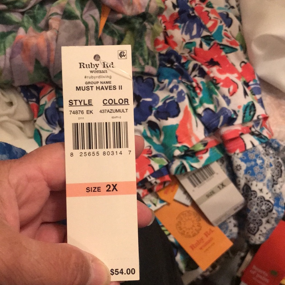 Ruby Rd. Blue Patterned Short Sleeve Top - Picture 8 of 8